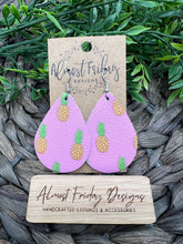 Load image into Gallery viewer, Genuine Leather Earrings - Teardrop - Pineapple Earrings - Pink - Yellow - Green - Summer Earrings - Statement Earrings