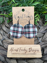 Load image into Gallery viewer, Genuine Leather Earrings - Circle Earrings - Round - Plaid - Tartan Plaid - Fall Plaid