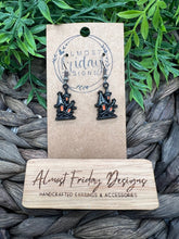 Load image into Gallery viewer, Enamel Earrings - Little Ladies - Orange - Black - Haunted House - Halloween - Small Earrings - Statement Earrings