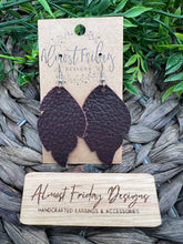Load image into Gallery viewer, Genuine Leather Earrings - Brown - Leaf - Statement Earrings - Fall Leaf - Fall Earrings - Dark Red