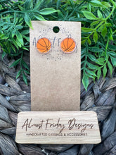 Load image into Gallery viewer, Acrylic Earrings - Basketball - Basketball Earrings - Studs - Sports - Acrylic Studs - Black and Orange