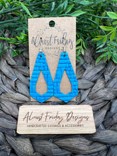 Load image into Gallery viewer, Genuine Leather Earrings - Teal - Diamond - Textured - Cut Out - Statement Earrings - Braided