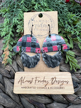 Load image into Gallery viewer, Genuine Leather Earrings - Christmas Earrings - Santa - Santa Claus - Winter - Cut Out Earrings - Red - Black - White - Gary - Hair On Leather - Buffalo Check - Plaid - Statement Earrings