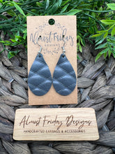 Load image into Gallery viewer, Genuine Leather Earrings - Teardrop - Quilted - Gray - Textured - Neutral Earrings - Statement Earrings