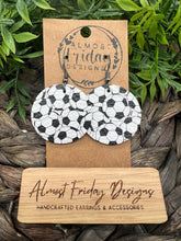 Load image into Gallery viewer, Genuine Leather Earrings - Soccer - Soccer Earrings - Round - Sports - Black and White - Statement Earrings