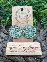Load image into Gallery viewer, Wood Earrings - Circle - Round - Saint Patrick's Day - Green - White - Sage - Engraved - Hand Painted - Distressed - Three Leaf Clovers - Clovers - Shamrocks - Statement Earrings - Four Leaf Clovers