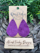 Load image into Gallery viewer, Genuine Leather Earrings - Teardrop - Suede - Purple - Statement Earrings - Leather