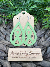 Load image into Gallery viewer, Genuine Leather Earrings - Teardrop - Lymphoma - Awareness Ribbon - Cancer Awareness - Lyme Disease
