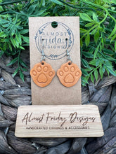 Load image into Gallery viewer, Genuine Leather Earrings - Paw Print - Cat - Dog - Embossed - Animal Earrings - Brown - Statement Earrings