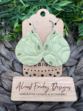 Load image into Gallery viewer, Genuine Leather Earrings - Teardrop - Sage - Green - Textured Leather - Statement Earrings