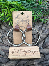 Load image into Gallery viewer, Wood Earrings - Stripes - Natural Wood - Hoop Earrings - Hoops - Hand Painted - Black and White - Genuine Leather Cuff - Statement Earrings
