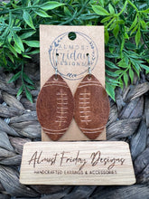 Load image into Gallery viewer, Genuine Leather Earrings - Embossed Earrings - Fall Earrings - Sports - Football Earrings - Brown - Statement Earrings