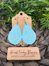 Load image into Gallery viewer, Genuine Leather Earrings - Teardrop Earrings - Light Blue - Braided Leather - Statement Earrings