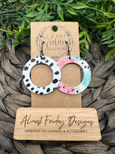 Load image into Gallery viewer, Genuine Leather Earrings - Hoops - Reversible - Pink - Aqua - Black - Spots - Statement Earrings