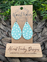 Load image into Gallery viewer, Genuine Leather Earrings - Mint - Dalmatian Print - Spots - Animal Print - White - Teardrop - Dots - Spotted Leather