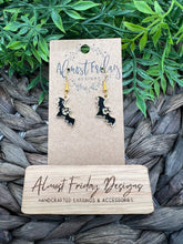 Load image into Gallery viewer, Enamel Earrings - Little Ladies - Gold - Black - Bat - Halloween - Small Earrings - Statement Earrings