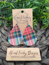 Load image into Gallery viewer, Genuine Leather Earrings - Teardrop Earrings - Plaid - Tartan Plaid - Fall Plaid
