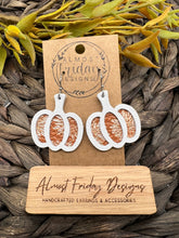 Load image into Gallery viewer, Genuine Leather Earrings - Burnt Orange - White - Mums - Flowers - Floral - 3D - Layered - Fall Earrings - Textured Leather - Pumpkin - Cut Out Earrings - Peach Earrings - Statement Earrings