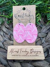 Load image into Gallery viewer, Genuine Leather Earrings - Breast Cancer Ribbon - Round - Oval - Breast Cancer Awareness Ribbon Earrings - Cancer Awareness - Pink Ribbon