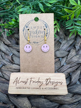 Load image into Gallery viewer, Enamel Earrings - Little Ladies - Pink - Smiley Face - Smile Face Emoji - Small Earrings - Statement Earrings