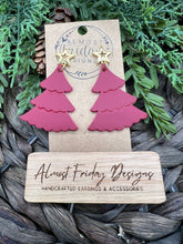 Load image into Gallery viewer, Genuine Leather Earrings - Christmas Tree - Star - Christmas Tree Earrings - Embossed - Stud Findings - Statement Earrings