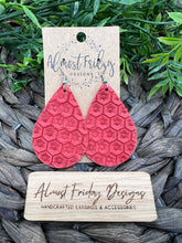 Load image into Gallery viewer, Genuine Leather Earrings - Teardrop Earrings - Orange - Statement Earrings - Honeycomb