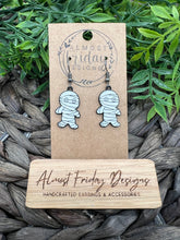 Load image into Gallery viewer, Enamel Earrings - Little Ladies - White - Black - Mummy - Halloween - Small Earrings - Statement Earrings