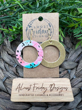 Load image into Gallery viewer, Genuine Leather Earrings - Hoops - Reversible - Pink - Aqua - Black - Spots - Gold - Metallic - Statement Earrings