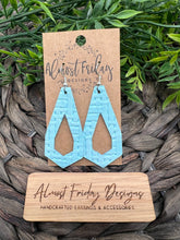 Load image into Gallery viewer, Genuine Leather Earrings - Mint - Diamond - Blue - Textured - Cut Out - Statement Earrings - Braided