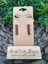 Load image into Gallery viewer, Genuine Leather Earrings - Tags - Circle Earrings - Brown - Gold - Metal Hoops