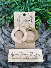 Load image into Gallery viewer, Genuine Leather Earrings - Hoops - Reversible - Natural Cork - Gold - Metallic - Statement Earrings