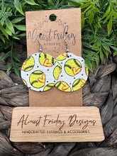 Load image into Gallery viewer, Genuine Leather Earrings - Softball - Hearts -Softball Earrings - Statement Earrings - Sports - Round