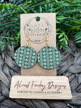 Load image into Gallery viewer, Wood Earrings - Circle - Round - Saint Patrick's Day - Green - White - Sage - Engraved - Hand Painted - Distressed - Three Leaf Clovers - Clovers - Shamrocks - Statement Earrings - Four Leaf Clovers