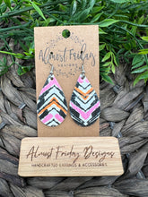 Load image into Gallery viewer, Genuine Leather Earrings - Teardrop Earrings - Chevron Design - Aztec Earrings - Boho - Navy - Orange - Pink - White - Statement Earrings