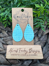 Load image into Gallery viewer, Genuine Leather Earrings - Teardrop Earrings - Light Blue - Braided Leather - Statement Earrings
