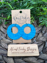 Load image into Gallery viewer, Genuine Leather Earrings - Teal - Circle - Textured - Cut Out - Statement Earrings - Braided