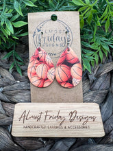 Load image into Gallery viewer, Genuine Leather Earrings - Basketball - Basketball Earrings - Teardrop - Sports - Statement Earrings - Black and Orange