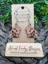 Load image into Gallery viewer, Wood Earrings - Bunny - Sapele - Easter - Spring - Bunny Earrings - Rabbit - Easter Bunny - Flowers - Floral - Statement Earrings