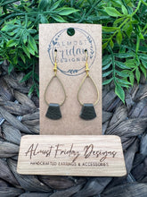 Load image into Gallery viewer, Genuine Leather Earrings - Teardrop - Olive - Metal - Cuff - Leather Wrap - Statement Earrings - Neutral
