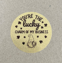 Load image into Gallery viewer, Sticker - Business - Happy Mail - Gold Transparent - Gnome - St. Patrick's Day - Lucky Charm - Gold Glitter - Scallop Rainbow - Clover - Shamrock