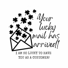 Load image into Gallery viewer, Sticker - Business - Happy Mail - Gold Transparent - Your Lucky Mail Has Arrived - St. Patrick's Day - Lucky Charm - Gold Glitter - Scallop Rainbow - Clover - Shamrock