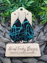Load image into Gallery viewer, Genuine Leather Earrings - Teardrop - Black - Metallic - Blue - Suede - Swirls - Statement Earrings