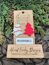 Load image into Gallery viewer, Genuine Leather Earrings - Christmas Tree Cakes - Red Metallic - Christmas Earrings - Dangle - Christmas Tree - Tree - Winter - Green - Statement Earrings