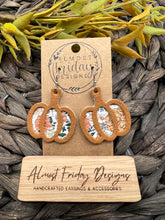 Load image into Gallery viewer, Genuine Leather Earrings - Burnt Orange - White - Brown - Peach - Green - Mums - Flowers - Floral - 3D - Layered - Fall Earrings - Textured Leather - Pumpkin - Cut Out Earrings - Peach Earrings - Statement Earrings