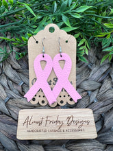 Load image into Gallery viewer, Genuine Leather Earrings - Breast Cancer Ribbon - Breast Cancer Awareness Ribbon Earrings - Cancer Awareness - Pink Ribbon