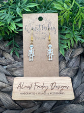 Load image into Gallery viewer, Enamel Earrings - Little Ladies - White - Gold - Skeleton - Halloween - Small Earrings - Statement Earrings