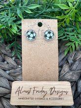 Load image into Gallery viewer, Acrylic Earrings - Soccer - Soccer Earrings - Studs - Sports - Acrylic Studs - Black and White