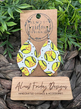 Load image into Gallery viewer, Genuine Leather Earrings - Softball - Hearts -Softball Earrings - Statement Earrings - Sports - Leaf Cut