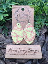 Load image into Gallery viewer, Genuine Leather Earrings - Softball -Softball Earrings - Statement Earrings - Sports - Leaf Cut