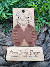 Load image into Gallery viewer, Genuine Leather Earrings - Embossed Earrings - Fall Earrings - Sports - Football Earrings - Brown - Statement Earrings